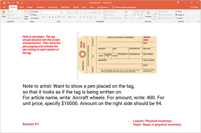 PPT eLearning storyboard example PowerPoint eLearning storyboard example