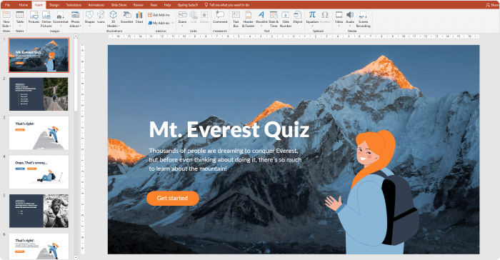 Creating the front page of the quiz Creating the front page of the quiz in PowerPoint