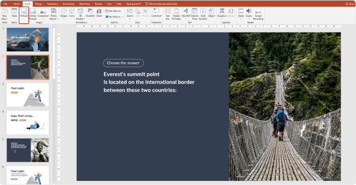 Creating the question slide Creating the question slide in PowerPoint