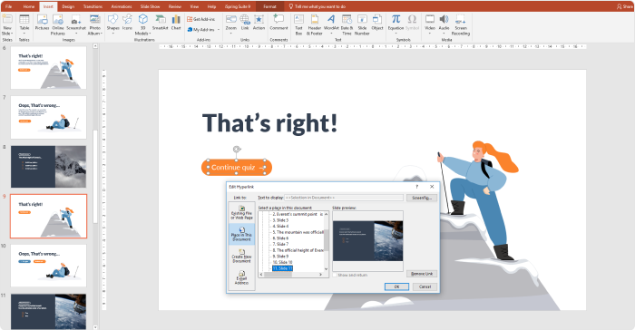 Adding navigation to the quiz Adding navigation to the quiz in PowerPoint 2