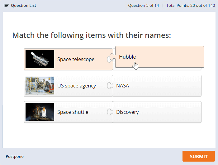 Example of Matching quiz question Example of Matching quiz question