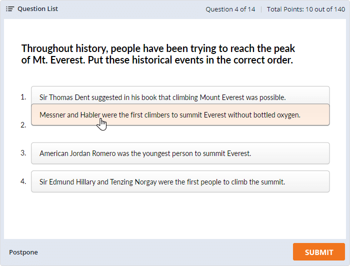 Example of Sequence quiz question Example of Sequence quiz question