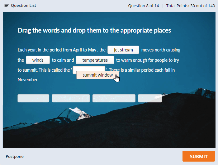 Example of Drag the Words quiz question Example of Drag the Words quiz question