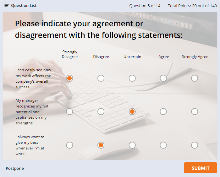 Example of Likert Scale quiz question Example of Likert Scale quiz question