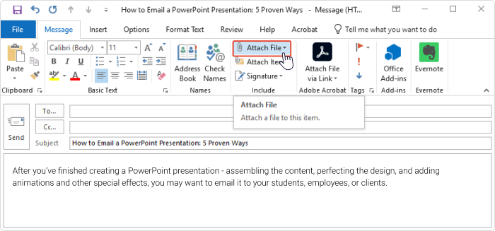 Sending as an Email Attachment Sending a PPT presentation as an Email Attachment