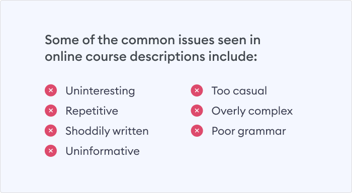 Issues of course descriptions Issues of online course descriptions