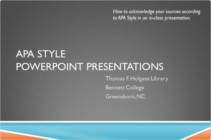 Title page APA Style Presentation APA Style PowerPoint Citation