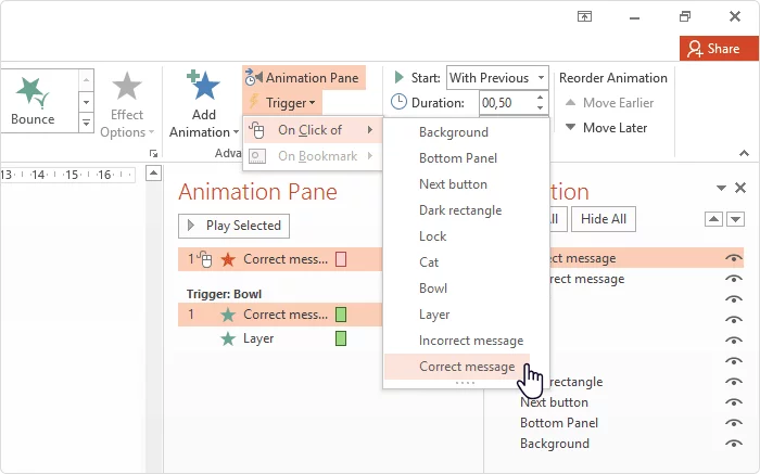 Adding a trigger on click Adding a trigger on click