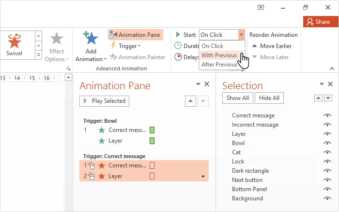 Setting animations to start with previous Setting animations to start with previous