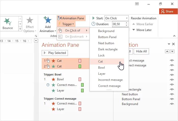 Setting a trigger on click Setting a trigger on click