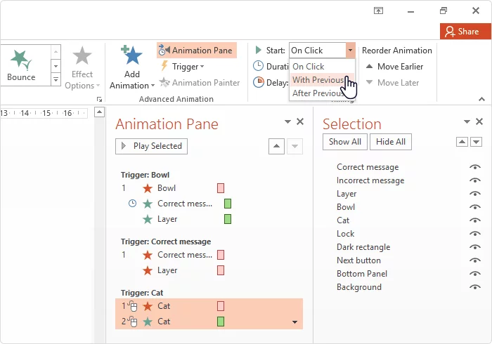 Selecting the start with previous option Selecting the start with previous option