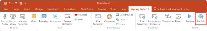 iSpring Suite toolbar iSpring Suite tab