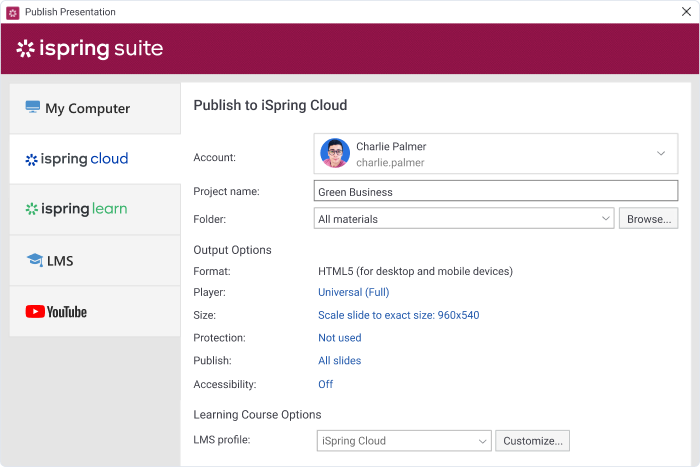 Exporting to iSpring Cloud Publishing to iSpring Cloud